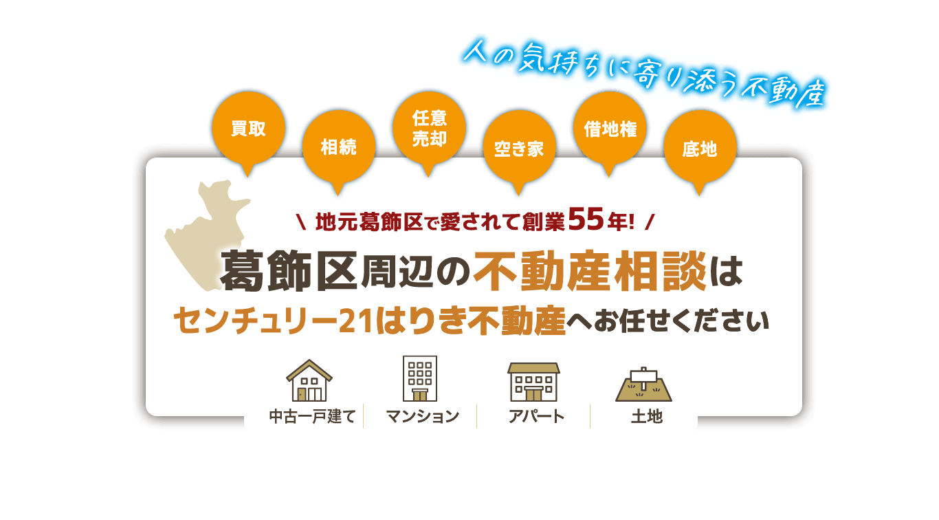 地元葛飾区で愛されて創業55周年!葛飾区周辺の不動産相談はセンチュリー21はりき不動産へお任せください